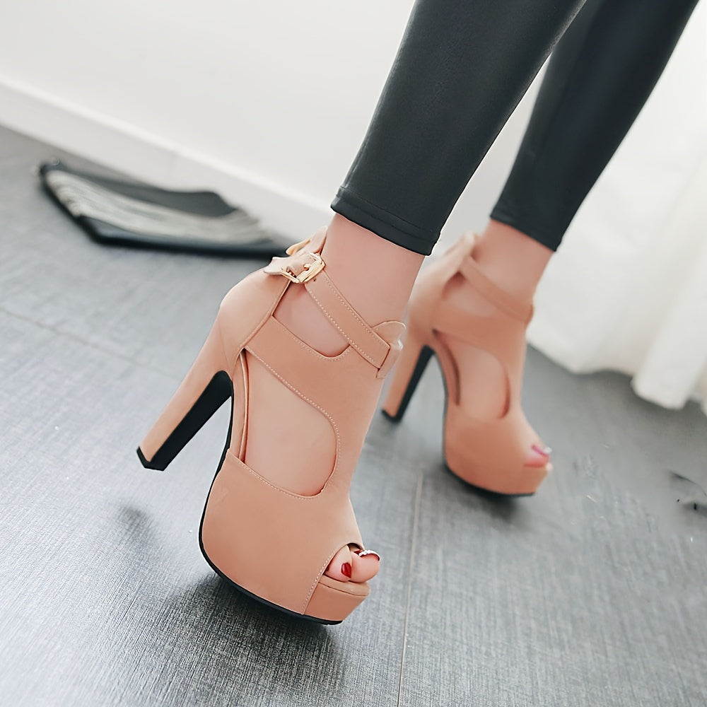 Elegant Peach Platform High Heels for Women - Breathable Summer Stiletto Sandals with Open Toe Design, Ankle Strap, and Faux Cover Interior - Ideal for Work & Casual Wear, Stiletto Heels